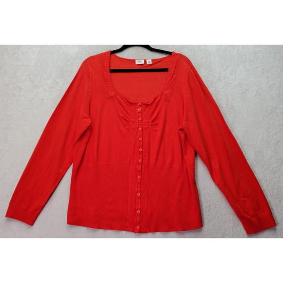 Cato Cardigan Sweater Womens Size 18/20 Red Orange Rayon Scoop Neck Button Front - Picture 1 of 10